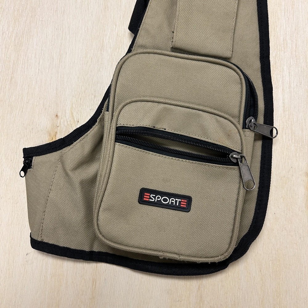 Sport Crossbody Bag Mens Medium Beige Canvas Sling Chest Pack Outdoor Travel - Picture 2 of 6